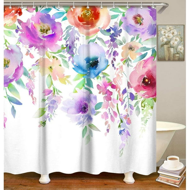 Summer Watercolor Floral Shower Curtain Waterproof Fabric Bathroom Accessories Summer Watercolor Floral Shower Curtain Waterproof Fabric Bathroom Accessories